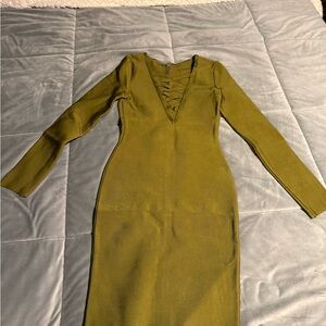 Olive Green Long Sleeve bandage Bodycon Dress